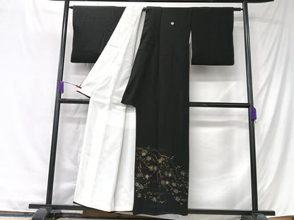 平和屋着物■中国三大刺繍　相良刺繍　黒留袖　枝花文　金彩　正絹　逸品　CABK9712xe
