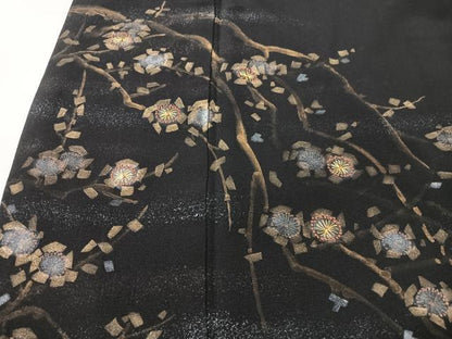 平和屋着物■中国三大刺繍　相良刺繍　黒留袖　枝花文　金彩　正絹　逸品　CABK9712xe