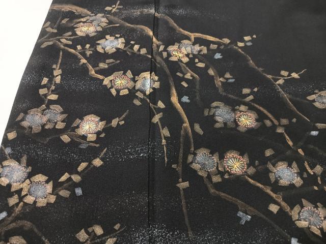 平和屋着物■中国三大刺繍　相良刺繍　黒留袖　枝花文　金彩　正絹　逸品　CABK9712xe