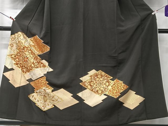 平和屋着物■豪華黒留袖　駒刺繍　松皮菱花文　金彩　正絹　逸品　CABK9713xe