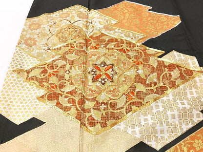 平和屋着物■豪華黒留袖　駒刺繍　松皮菱花文　金彩　正絹　逸品　CABK9713xe