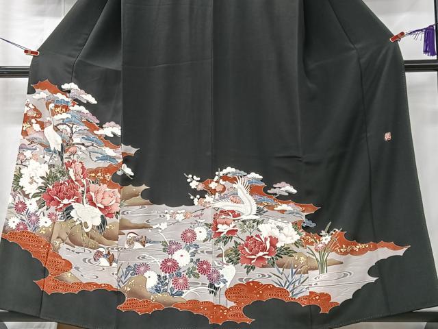 平和屋着物■豪華黒留袖　作家物　飛鶴花文　金彩　正絹　逸品　CABK9715xe