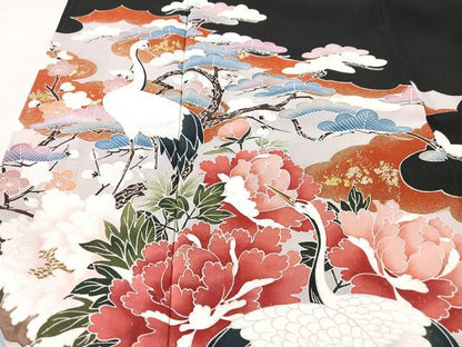 平和屋着物■豪華黒留袖　作家物　飛鶴花文　金彩　正絹　逸品　CABK9715xe