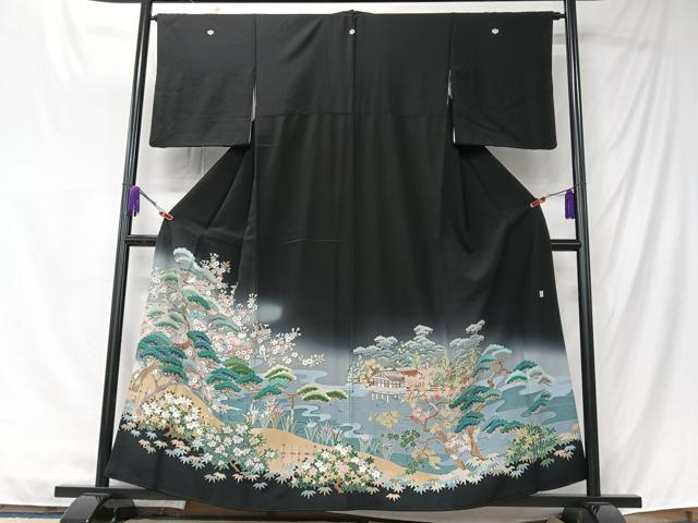 平和屋着物■豪華黒留袖　作家物　風景花鳥文　暈し染め　正絹　逸品　CABK9716xe