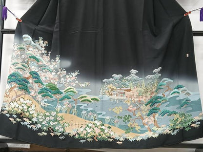 平和屋着物■豪華黒留袖　作家物　風景花鳥文　暈し染め　正絹　逸品　CABK9716xe
