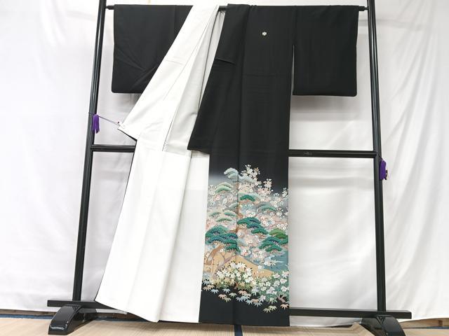 平和屋着物■豪華黒留袖　作家物　風景花鳥文　暈し染め　正絹　逸品　CABK9716xe