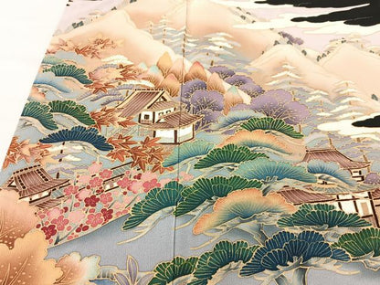 平和屋着物■豪華黒留袖　作家物　風景文　金彩　正絹　逸品　未使用　CABK9717xe