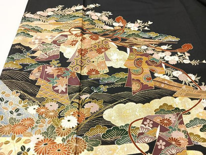 平和屋着物■豪華黒留袖　立波吉祥花文　金彩　正絹　逸品　CABK9719xe