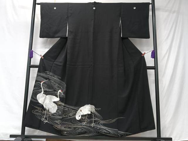 平和屋着物■豪華黒留袖　刺繍　群れ鶴　金銀糸　正絹　逸品　CABK9720xe