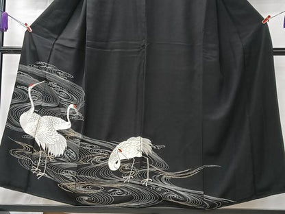 平和屋着物■豪華黒留袖　刺繍　群れ鶴　金銀糸　正絹　逸品　CABK9720xe