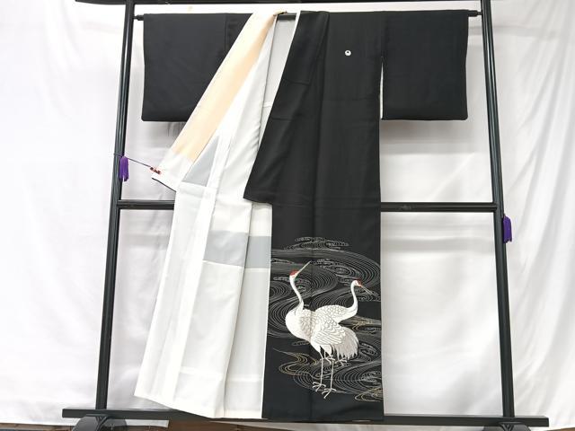 平和屋着物■豪華黒留袖　刺繍　群れ鶴　金銀糸　正絹　逸品　CABK9720xe