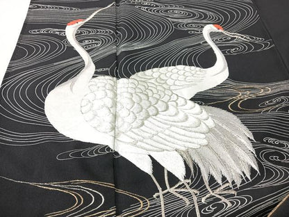 平和屋着物■豪華黒留袖　刺繍　群れ鶴　金銀糸　正絹　逸品　CABK9720xe