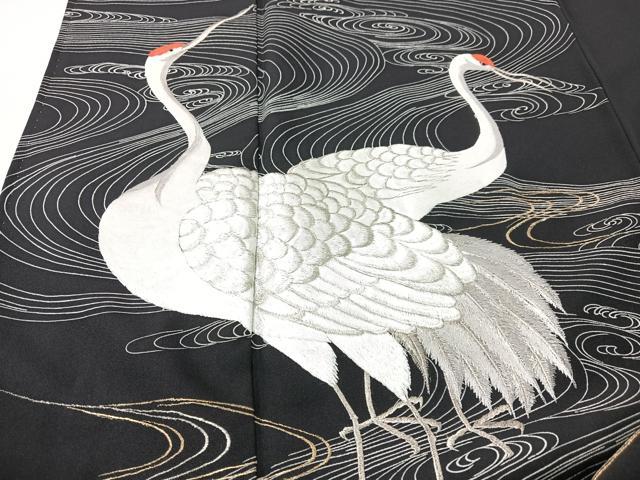 平和屋着物■豪華黒留袖　刺繍　群れ鶴　金銀糸　正絹　逸品　CABK9720xe