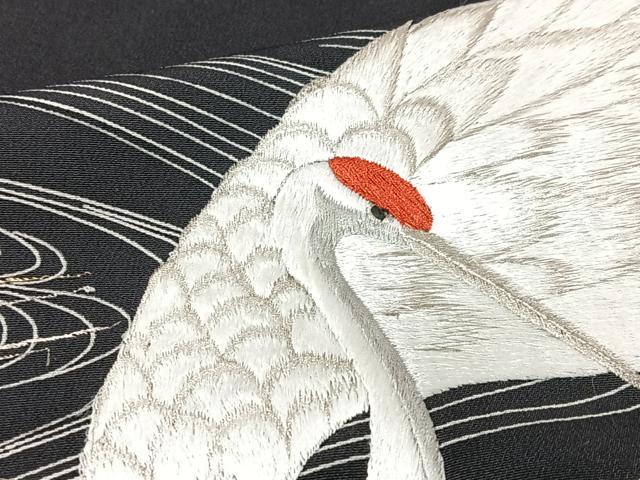 平和屋着物■豪華黒留袖　刺繍　群れ鶴　金銀糸　正絹　逸品　CABK9720xe