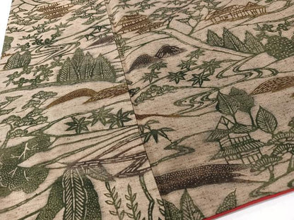 平和屋着物■上質な紬　型染め　風景文　正絹　逸品　CABK9734xe