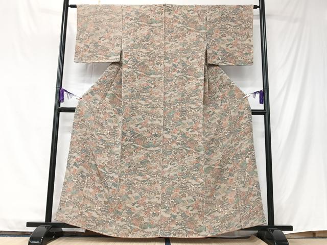 平和屋着物■上質な小紋　人物風景文　鬼しぼ縮緬　正絹　逸品　未使用　CABK9736xe