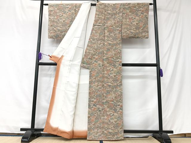 平和屋着物■上質な小紋　人物風景文　鬼しぼ縮緬　正絹　逸品　未使用　CABK9736xe