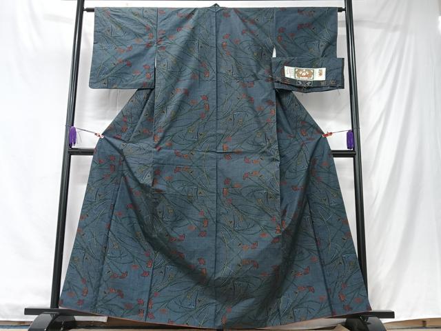 平和屋着物■本場大島紬　7マルキ　末吉奄美織物謹製　草花文　証紙付き　正絹　逸品　CABK9746xe