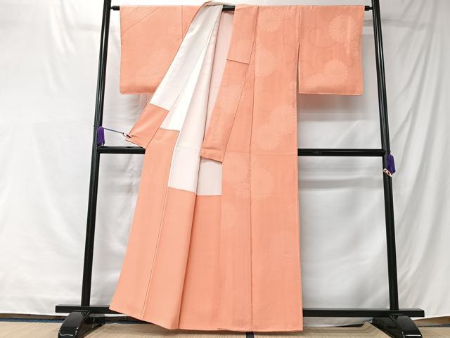 平和屋着物■上質な色無地　舞菊地紋　杏色　正絹　逸品　CABK9754xe