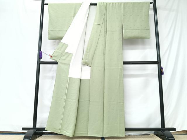 平和屋着物■本草木染作家　圓啓　色無地　七宝花地紋　苗色　正絹　逸品　CABK9787xe