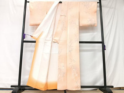 平和屋着物■上質な小紋　草花文　竹　暈し染め　正絹　逸品　CABK9788xe