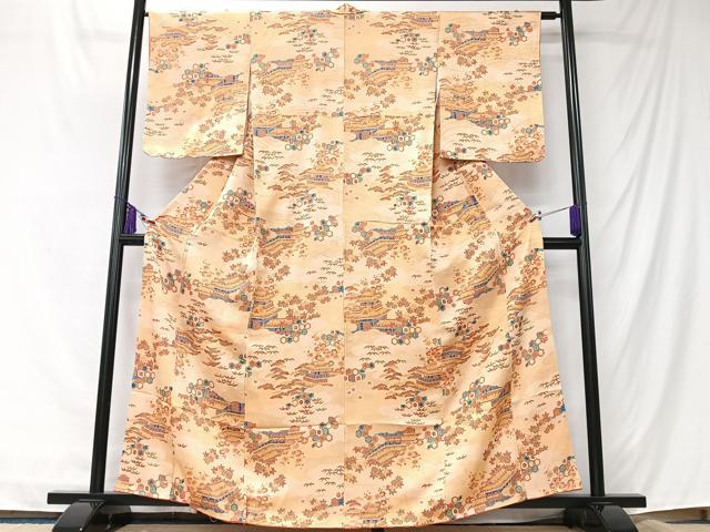 平和屋着物■上質な小紋　松竹梅風景花文　正絹　逸品　CABK9793xe