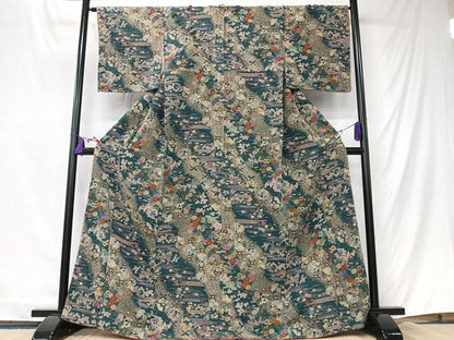 平和屋着物■上質な小紋　芝草花文　鬼しぼ縮緬　やまと誂製　正絹　逸品　CABK9797xe