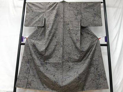 平和屋着物■上質な紬　笹竹枝花文　正絹　逸品　CABK9799xe