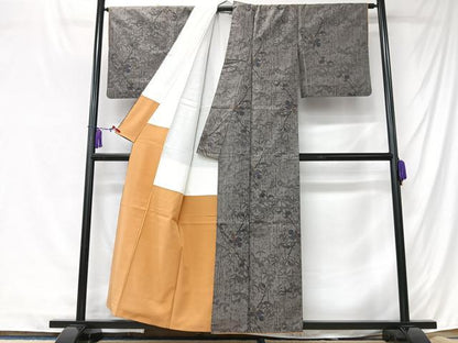 平和屋着物■上質な紬　笹竹枝花文　正絹　逸品　CABK9799xe