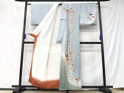 平和屋着物■訪問着　枝垂れ花蝶文　暈し染め　金彩　正絹　逸品　CABK9803xe