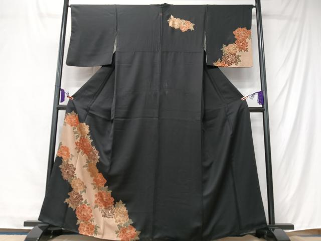 平和屋着物■訪問着　舞花文　黒地　金彩　正絹　逸品　CABK9807xe