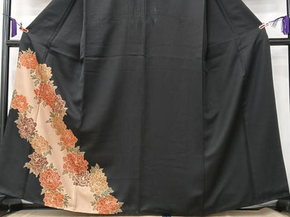 平和屋着物■訪問着　舞花文　黒地　金彩　正絹　逸品　CABK9807xe
