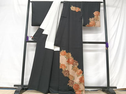 平和屋着物■訪問着　舞花文　黒地　金彩　正絹　逸品　CABK9807xe