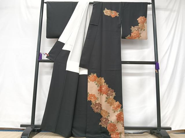 平和屋着物■訪問着　舞花文　黒地　金彩　正絹　逸品　CABK9807xe