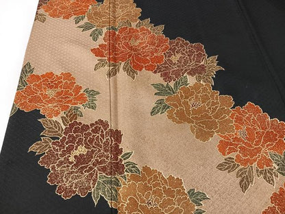 平和屋着物■訪問着　舞花文　黒地　金彩　正絹　逸品　CABK9807xe