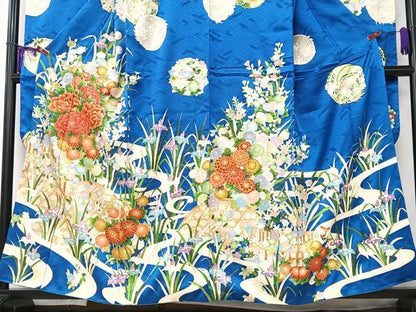 平和屋着物■豪華振袖　駒刺繍　流水草花文　金彩　正絹　逸品　CABK9811xe
