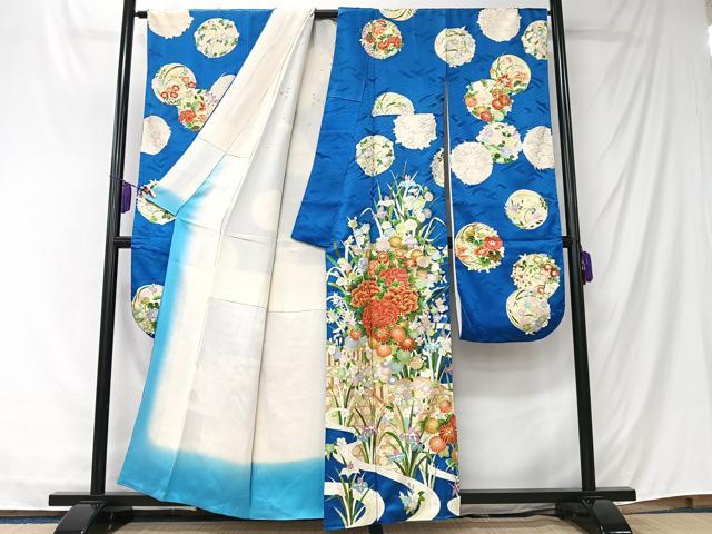 平和屋着物■豪華振袖　駒刺繍　流水草花文　金彩　正絹　逸品　CABK9811xe