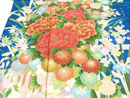 平和屋着物■豪華振袖　駒刺繍　流水草花文　金彩　正絹　逸品　CABK9811xe
