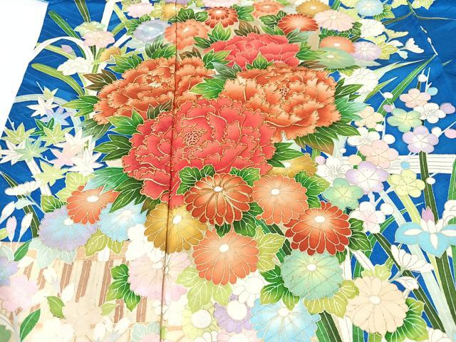 平和屋着物■豪華振袖　駒刺繍　流水草花文　金彩　正絹　逸品　CABK9811xe