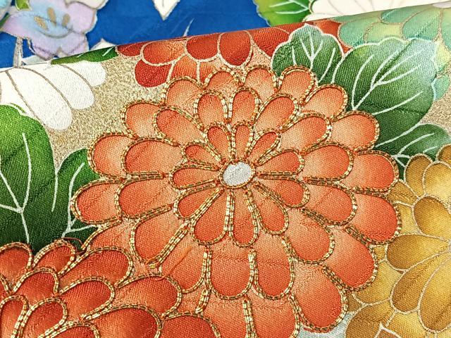 平和屋着物■豪華振袖　駒刺繍　流水草花文　金彩　正絹　逸品　CABK9811xe