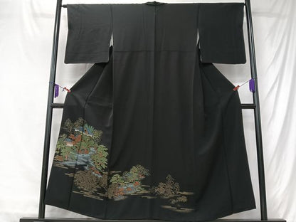 平和屋着物■豪華黒留袖　寿光織　風景文　暈し染め　金彩　正絹　逸品　CABK9813xe