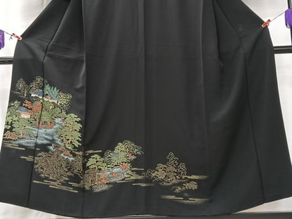 平和屋着物■豪華黒留袖　寿光織　風景文　暈し染め　金彩　正絹　逸品　CABK9813xe