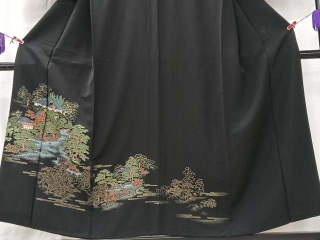 平和屋着物■豪華黒留袖　寿光織　風景文　暈し染め　金彩　正絹　逸品　CABK9813xe
