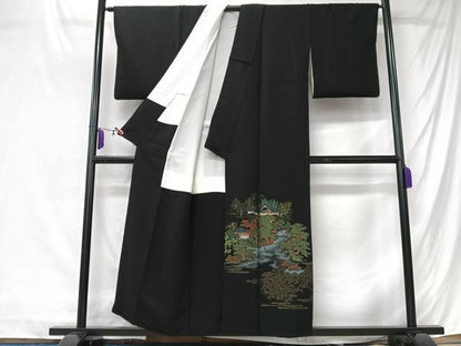平和屋着物■豪華黒留袖　寿光織　風景文　暈し染め　金彩　正絹　逸品　CABK9813xe