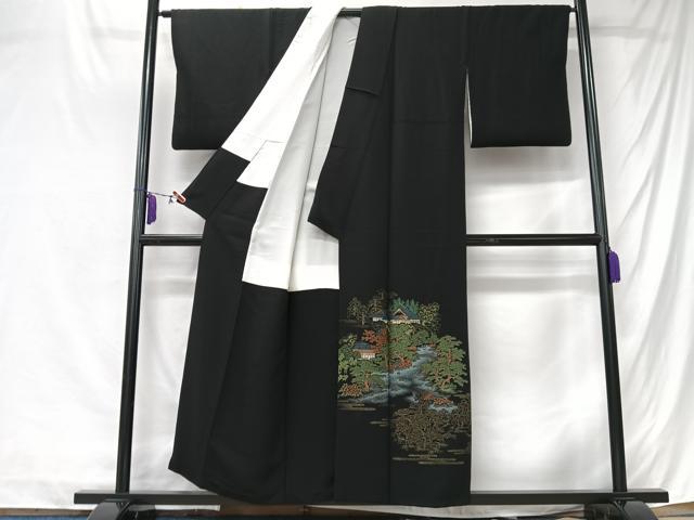平和屋着物■豪華黒留袖　寿光織　風景文　暈し染め　金彩　正絹　逸品　CABK9813xe