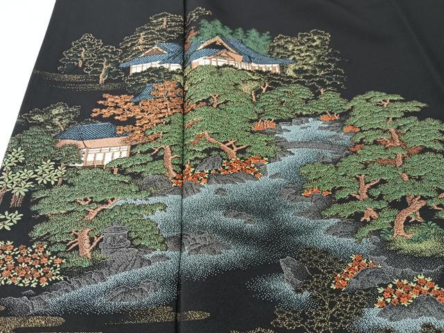 平和屋着物■豪華黒留袖　寿光織　風景文　暈し染め　金彩　正絹　逸品　CABK9813xe