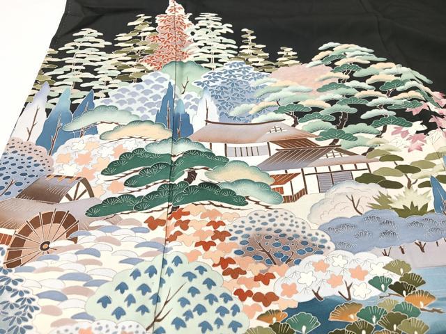 平和屋着物■豪華黒留袖　作家物　風景文　正絹　逸品　CABK9814xe