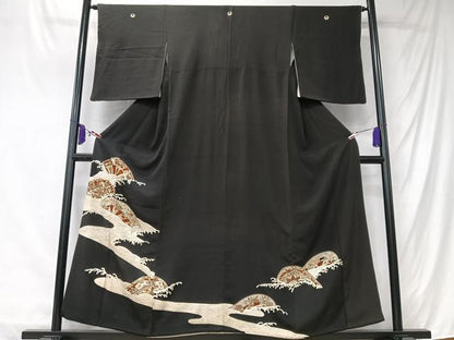 平和屋着物■豪華黒留袖　片輪車立波文　金彩　正絹　逸品　CABK9817xe