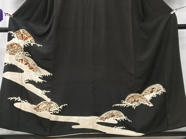 平和屋着物■豪華黒留袖　片輪車立波文　金彩　正絹　逸品　CABK9817xe