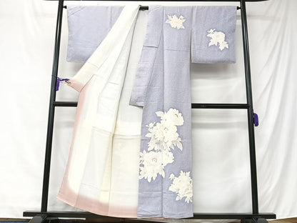 平和屋着物■訪問着　手描き　舞花文　たたき染め　銀彩　正絹　逸品　未使用　CABK9818xe